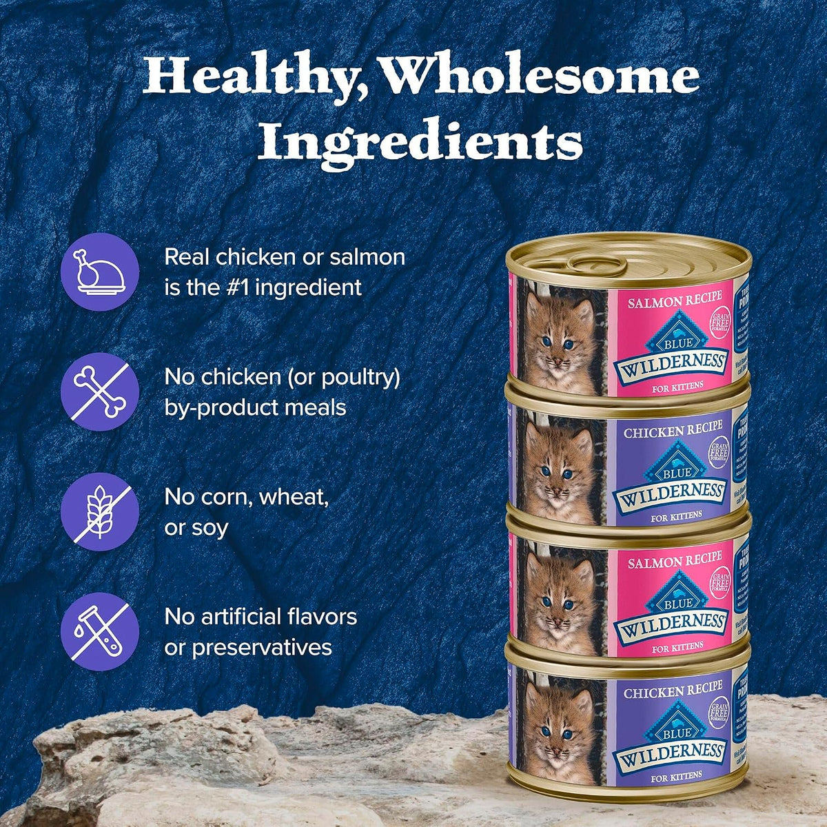 Blue Buffalo Wilderness Kitten Wet Cat Food, 3 oz Single-Serving Cans for Mindful Feeding Rituals