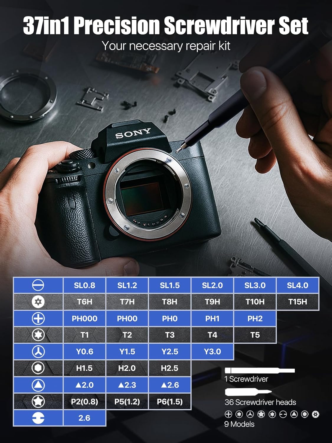 smooth rotating cap and prismatic-textured handle for controlled torque on small screws