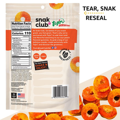 Snak Club Tajin Apple Rings Gummy Candy – Guilt-Free Office Desk Snack, Low-Fat Vegan and Gluten-Free Chili-Lime Gummies, 11 oz Resealable
