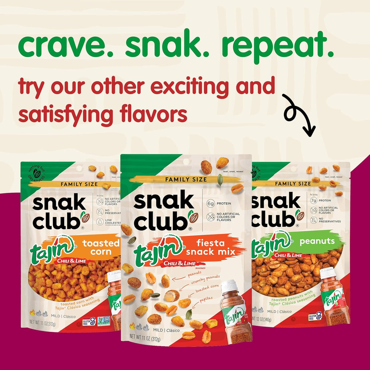 Snak Club Tajin Crunchy Peanuts – Protein-Packed Mindful Snack with 5g Per Serving and Mild Chili Lime Seasoning, 10.5 oz