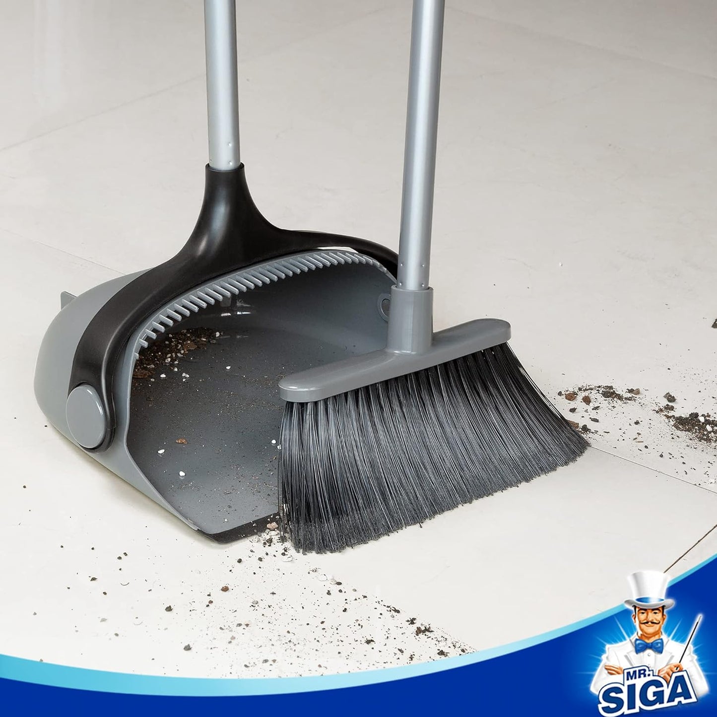 snap-in broom-to-dustpan storage connection and eva foam-wrapped grip