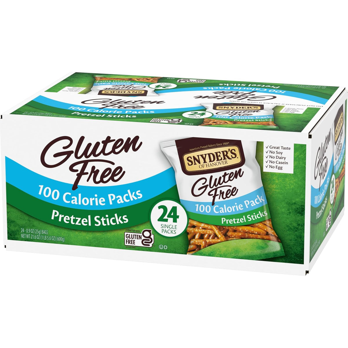Snyder's of Hanover Gluten Free Pretzel Sticks – Office Desk Drawer Snack for Focused Workdays, 100 Calorie Packs, 24 Ct