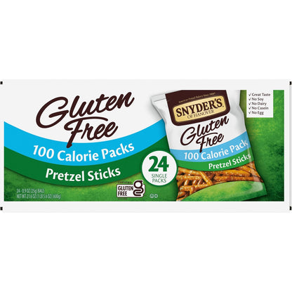 Snyder's of Hanover Gluten Free Pretzel Sticks – Office Desk Drawer Snack for Focused Workdays, 100 Calorie Packs, 24 Ct