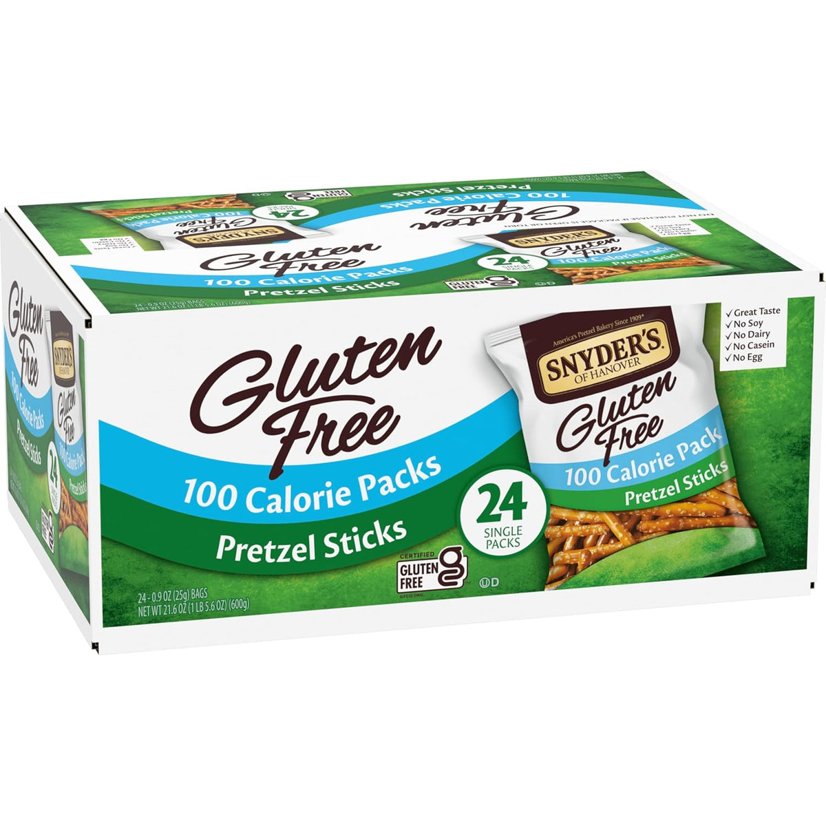 Snyder's of Hanover Gluten Free Pretzel Sticks – Office Desk Drawer Snack for Focused Workdays, 100 Calorie Packs, 24 Ct