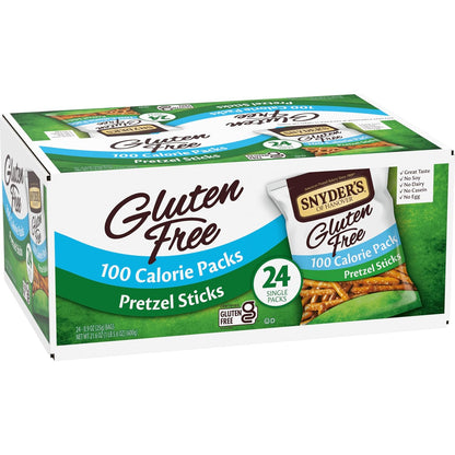 Snyder's of Hanover Gluten Free Pretzel Sticks – Office Desk Drawer Snack for Focused Workdays, 100 Calorie Packs, 24 Ct