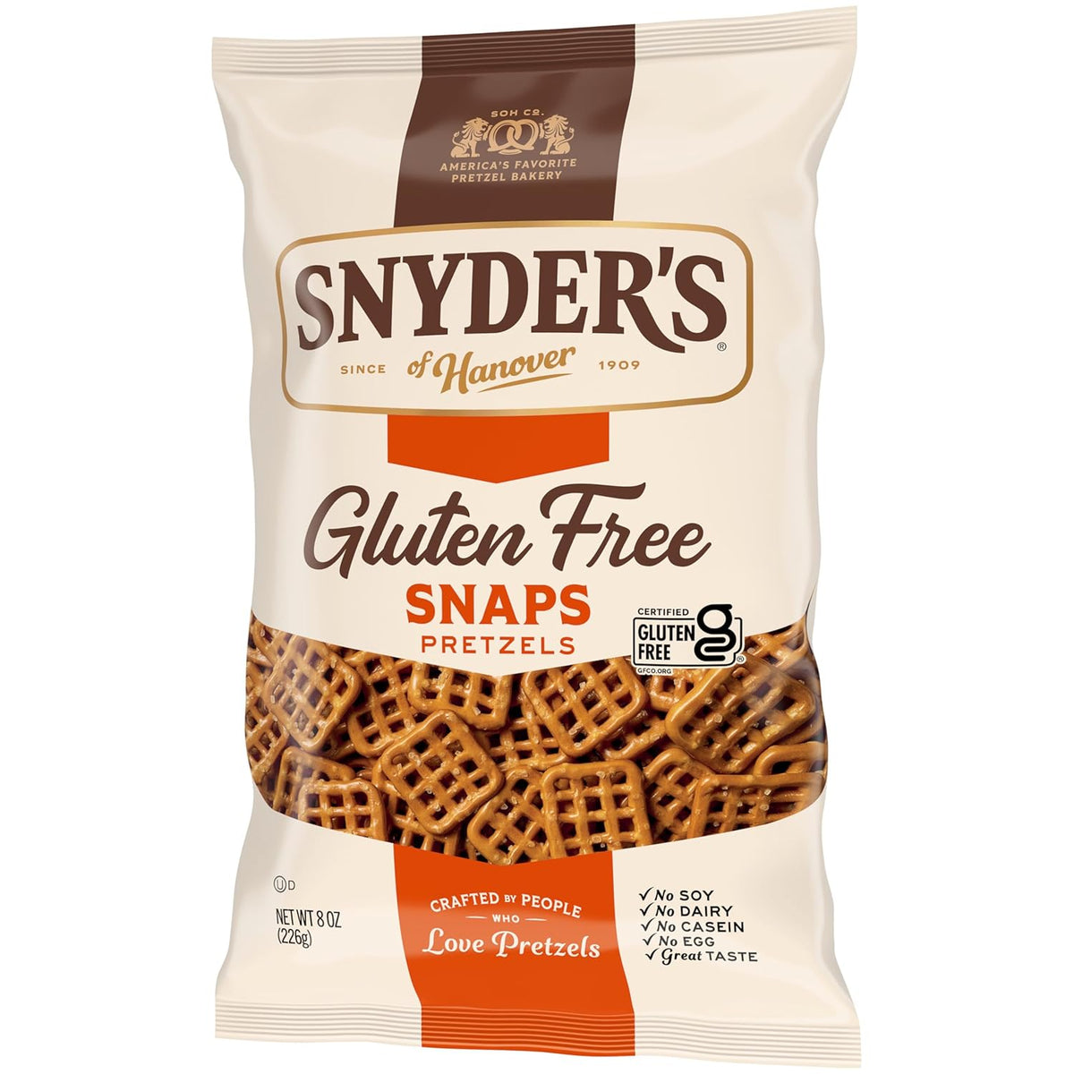 Snyder's of Hanover Gluten Free Snaps Pretzels – Hiking Pack Trail Snack, 8 oz Travel Bag