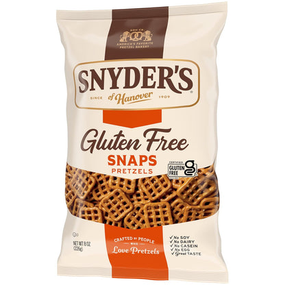 Snyder's of Hanover Gluten Free Snaps Pretzels – Hiking Pack Trail Snack, 8 oz Travel Bag