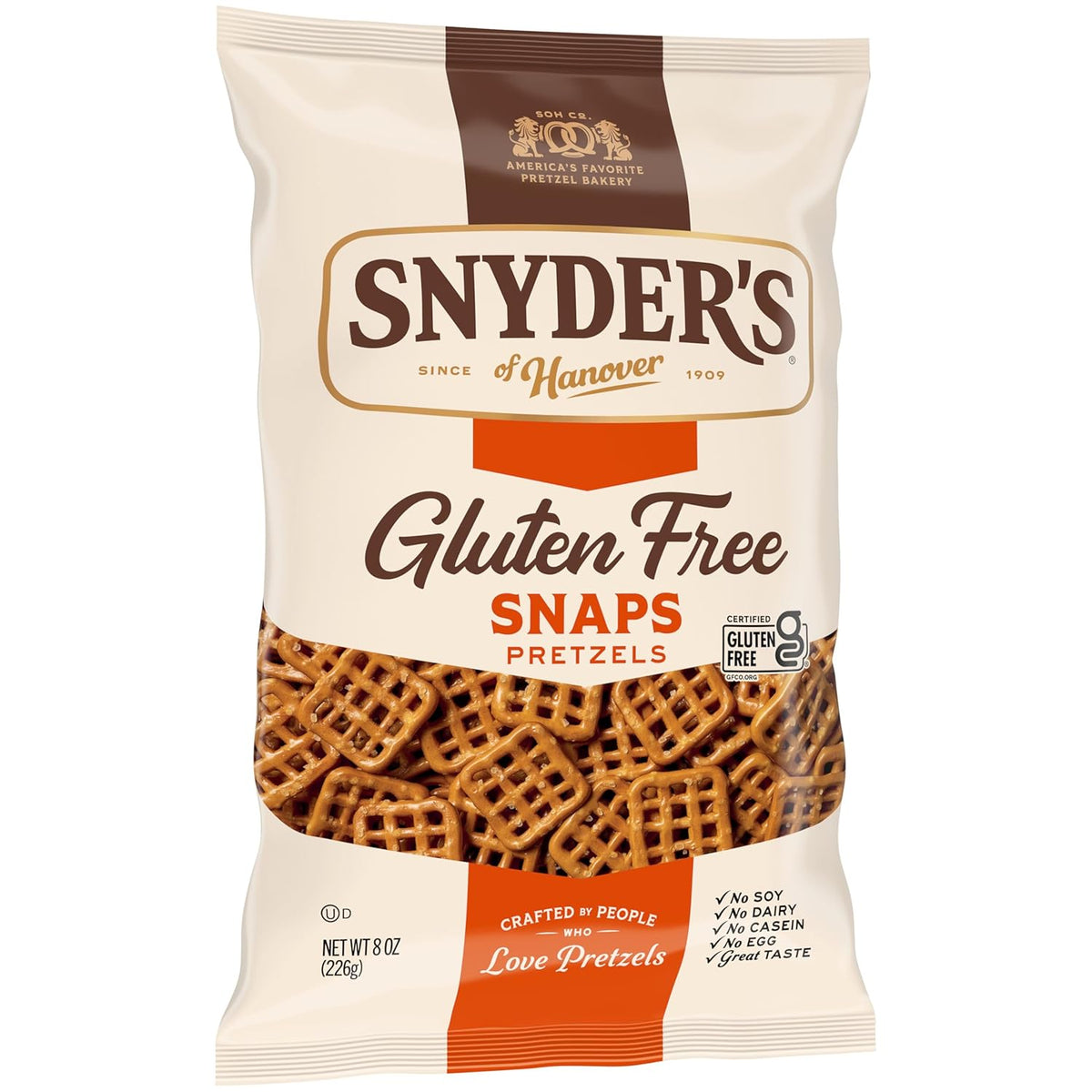 Snyder's of Hanover Gluten Free Snaps Pretzels – Hiking Pack Trail Snack, 8 oz Travel Bag