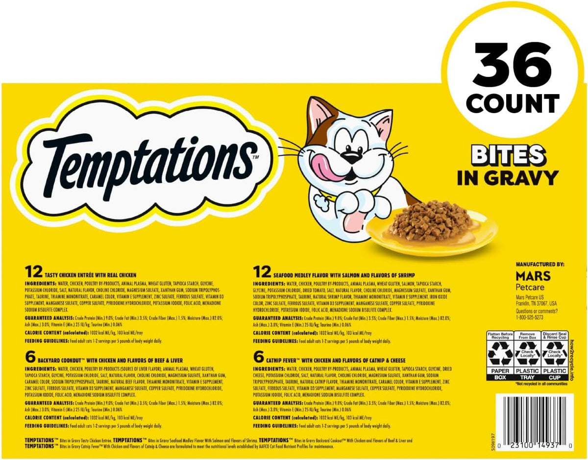 Temptations Bites in Gravy Wet Cat Food – Moist Savory Feeding for Selective Adult Cats