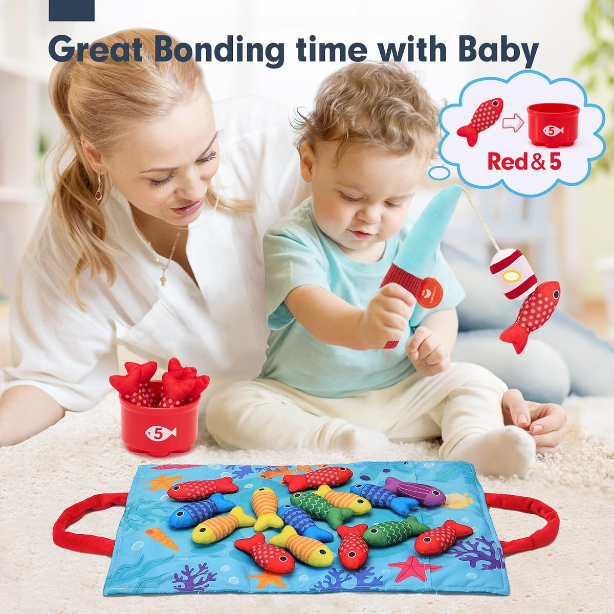 hahaland Montessori Fishing Toy for Toddlers – Safe Sensory Play Set for Nursery and Playroom Floor