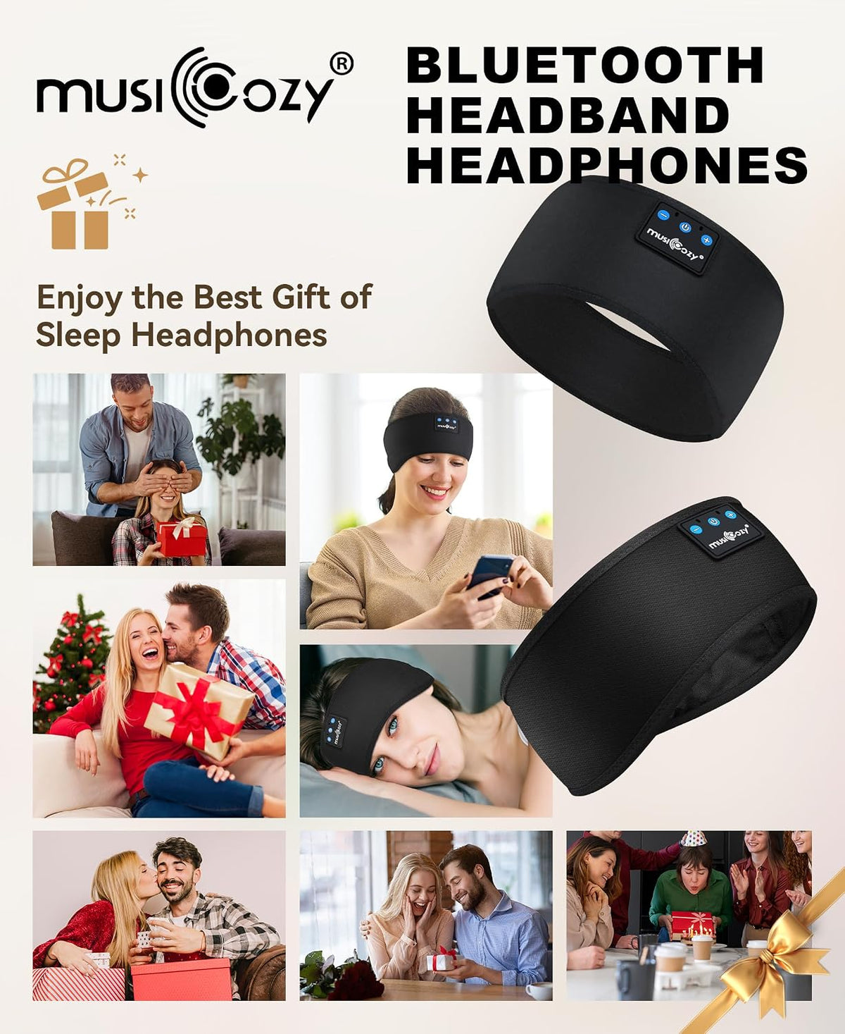 MUSICOZY Sleep Headphones Bluetooth Headband – Study Headband for Dorm Rooms, Low-Profile Audiobooks and Focus Sessions
