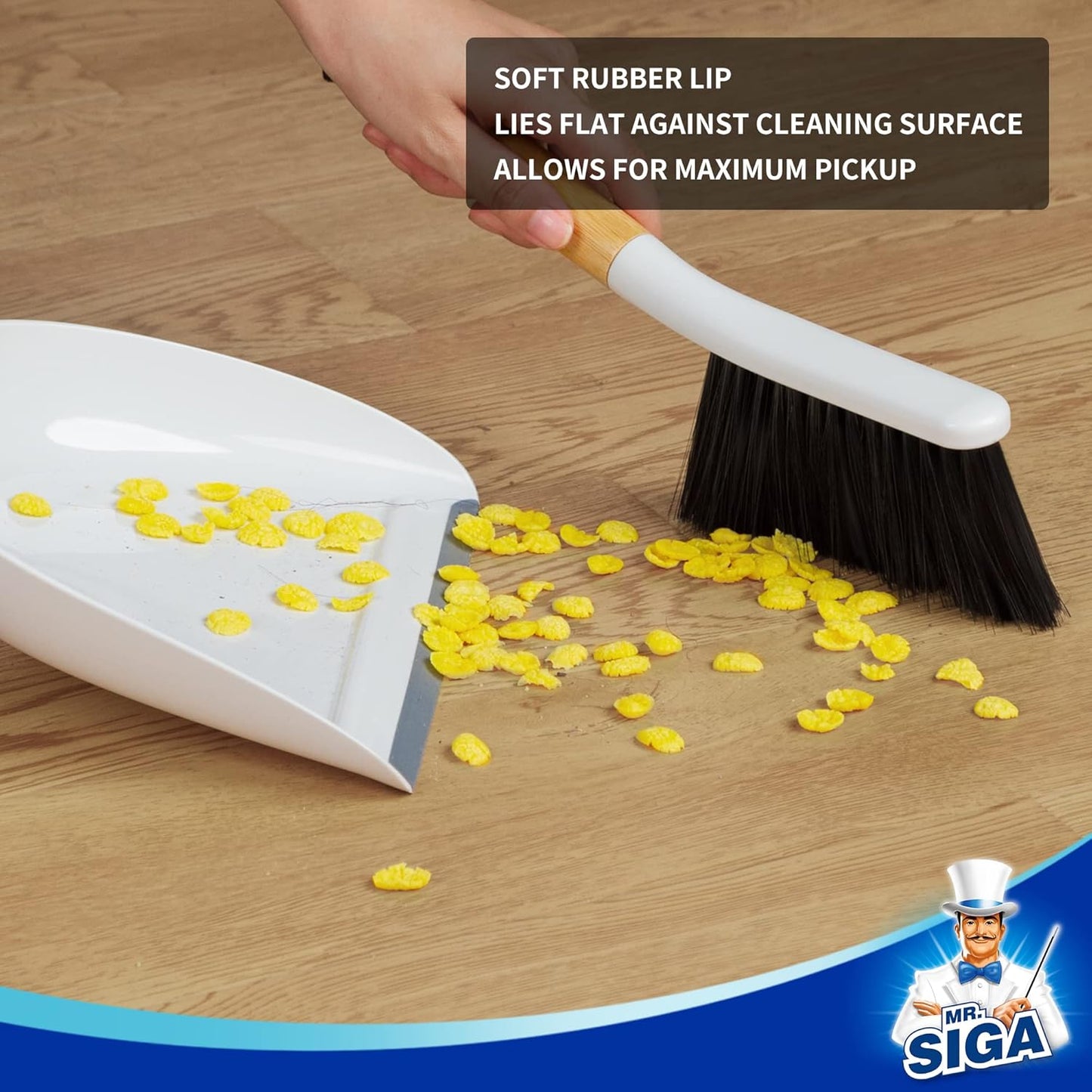 soft rubber lip that lies flush against the floor for maximum pickup