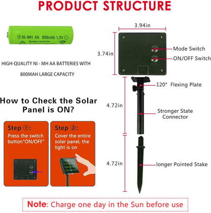 solar panel with ni-mh aa 800mah rechargeable battery (10 hr runtime, 8 hr charge)
