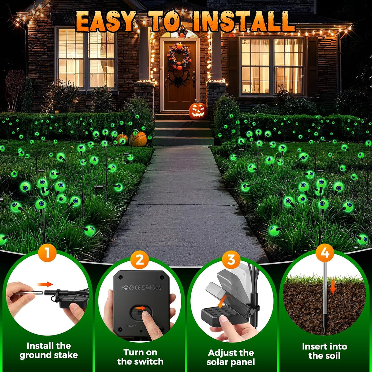 Luminoak Solar Eyeball Garden Lights – Portable Outdoor Halloween Display for Lawn, Patio and Camping