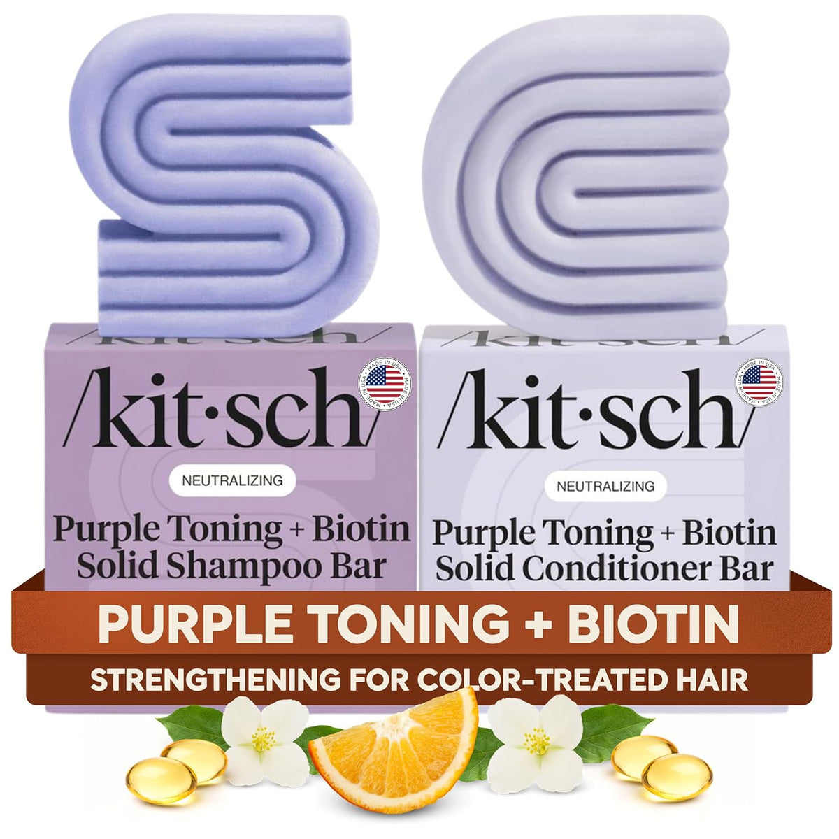 solid shampoo and conditioner bar set in a single bundled offering