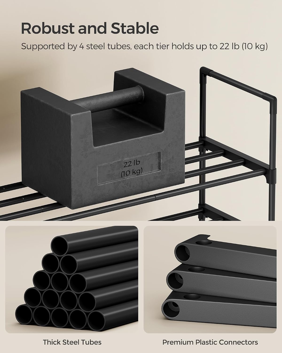 SONGMICS Shoe Rack 3-Tier – Efficient Daily Routine Rack, Stackable Shoe Storage Shelf