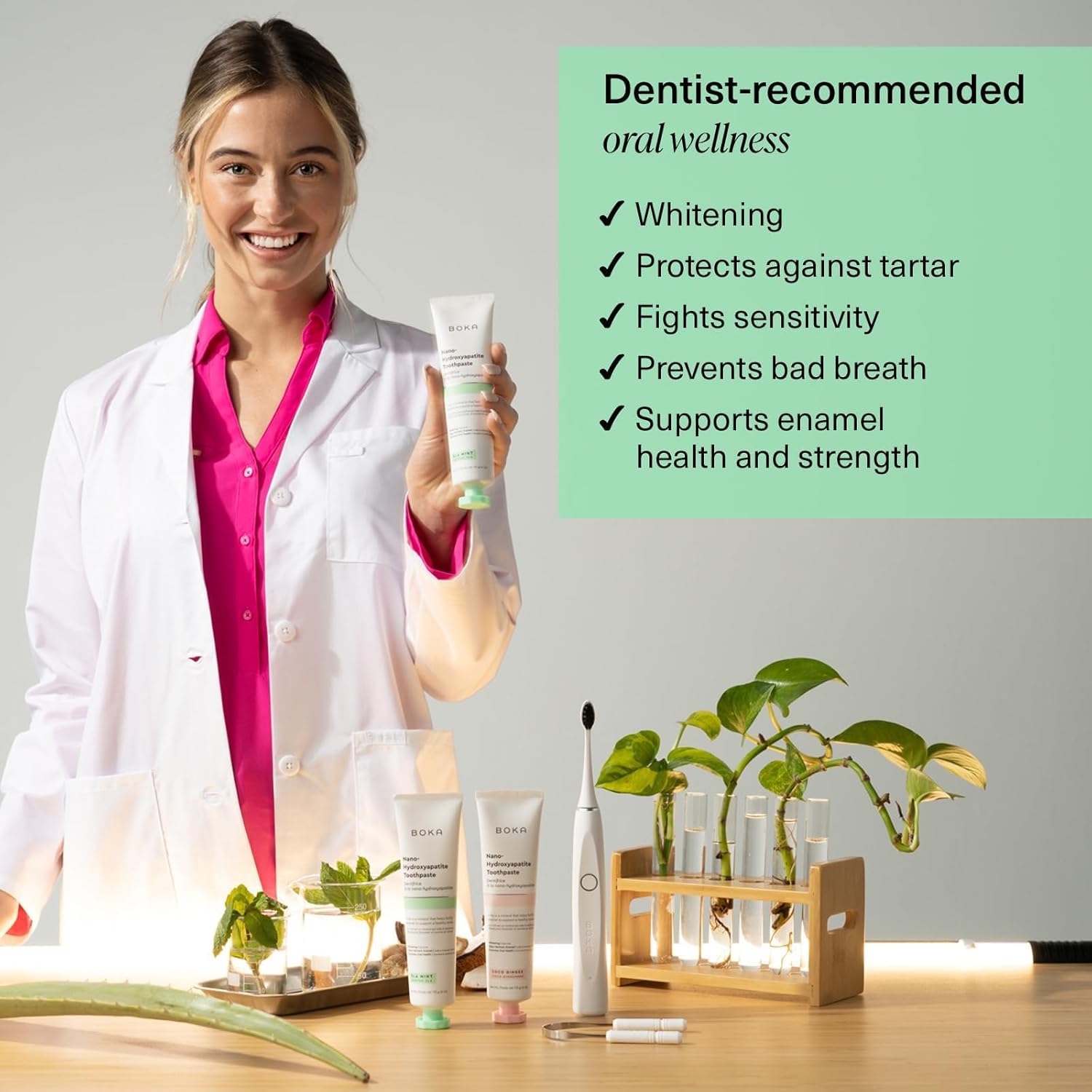 soothing secondary ingredients: aloe vera, xylitol, green tea, and mint