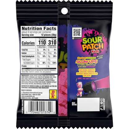 SOUR PATCH KIDS Glow Ups Strawberry-Watermelon Soft & Chewy Candy, Desk-Side Focus Snack for Home Office and Study Sessions, 12-3.08 oz Bags