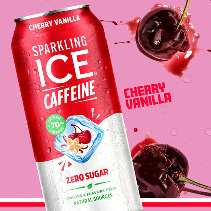 Sparkling Ice Caffeine Black Raspberry Sparkling Water for Backyard Patio, Recyclable 16 oz Cans for Outdoor Refreshing