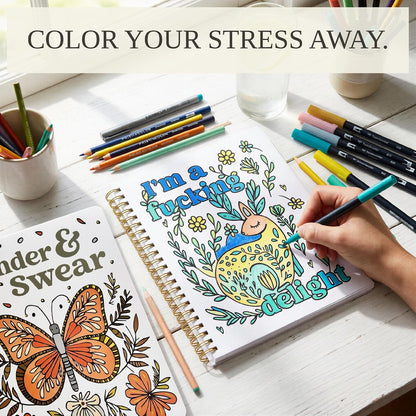 spiral-bound layout for flat-lay coloring and one-handed use