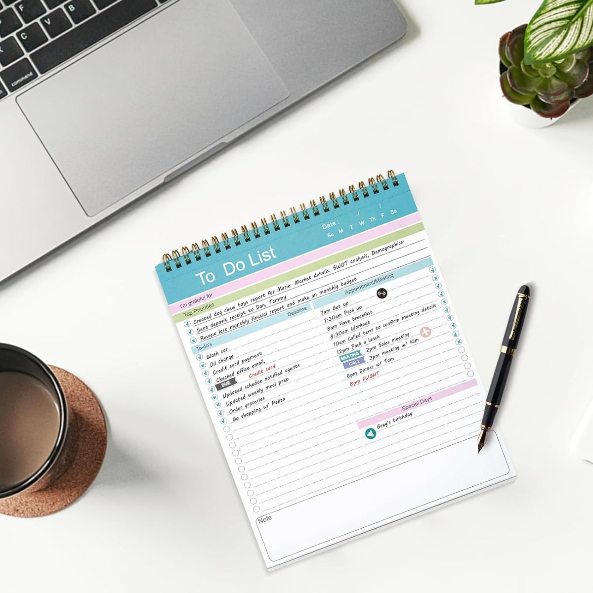 Spiral Daily Planner Pad – Undated Task Organizer for Students and Office Professionals, Portable A5 To-Do Notebook 3-Pack