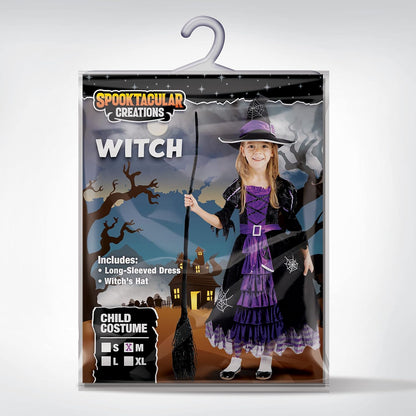 Spooktacular Creations Fairytale Witch Dress and Hat – Comfortable Halloween Costume for Home Pretend Play and Neighborhood Trick-or-Treating