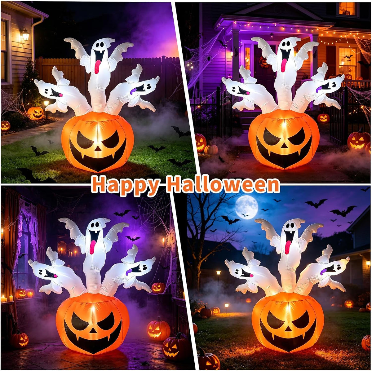 Spooktacular Creations Family-Friendly Inflatable Halloween Pumpkin Ghosts – Safe Playroom and Trick-or-Treat Station Display