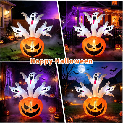 Spooktacular Creations Family-Friendly Inflatable Halloween Pumpkin Ghosts – Safe Playroom and Trick-or-Treat Station Display