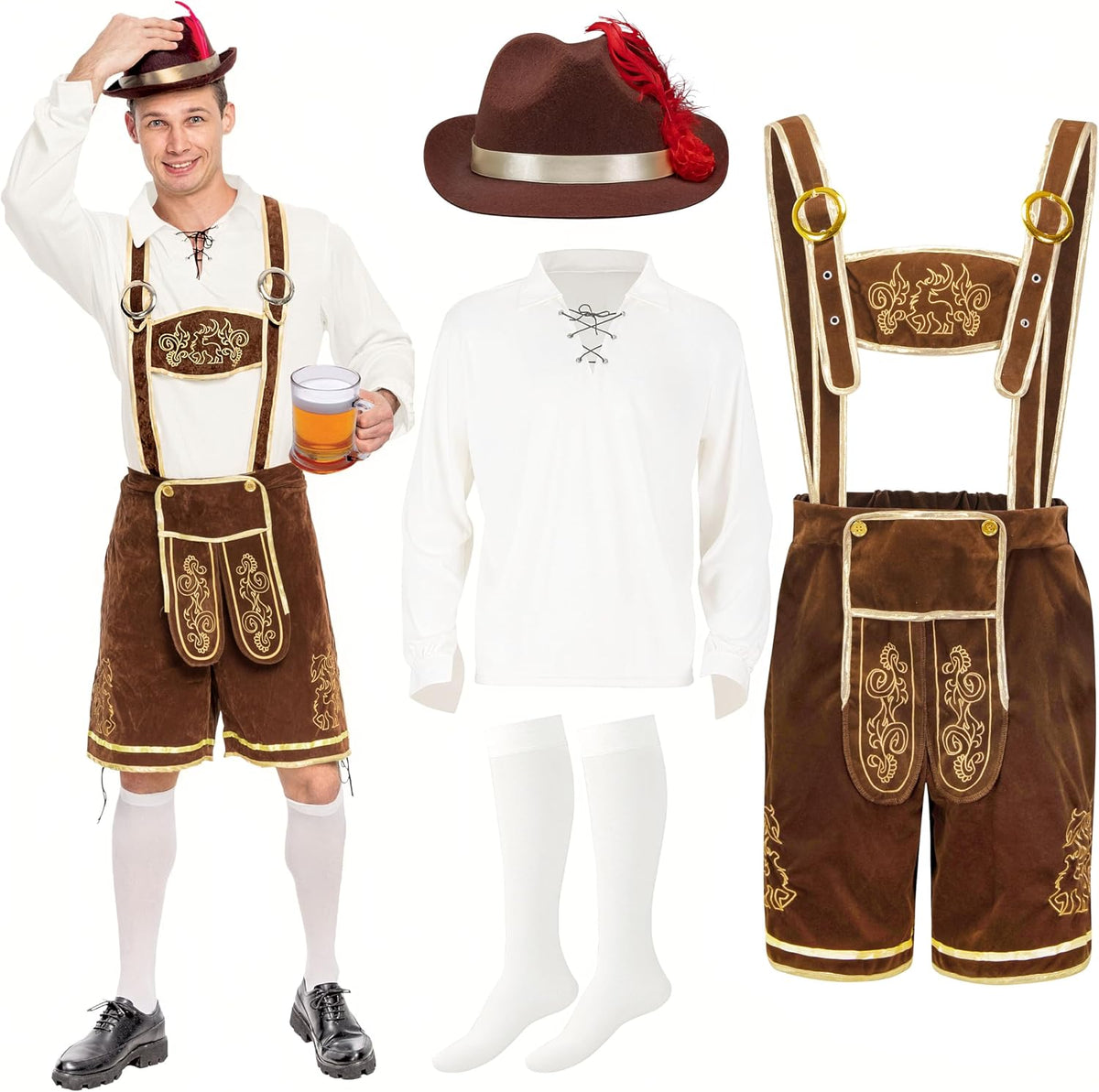 Spooktacular Creations Oktoberfest Lederhosen Costume for Men – Breathable Outdoor Bavarian Outfit for Long Festival Days