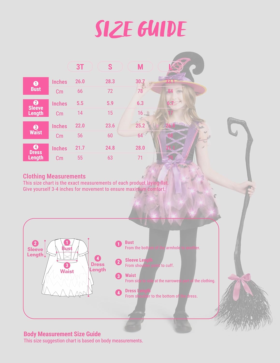 Spooktacular Creations Witch Costume with Hat, Skirt, and Light Up Broom – Memorable Holiday Gift for Girls on Halloween and Fall Birthdays