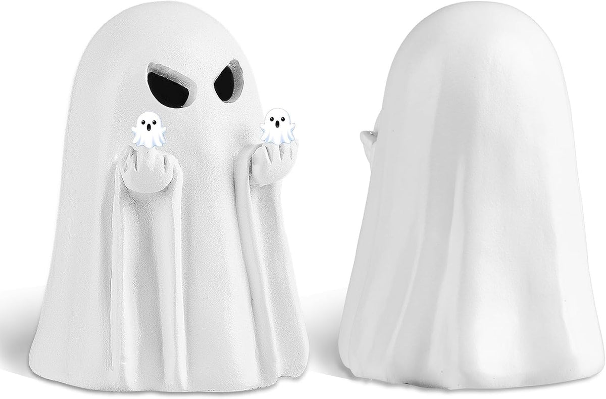 Spooky-Season Ghost Statue – Handmade Resin LED Centerpiece for Dining Room Buffet, Mantel, and Porch Console