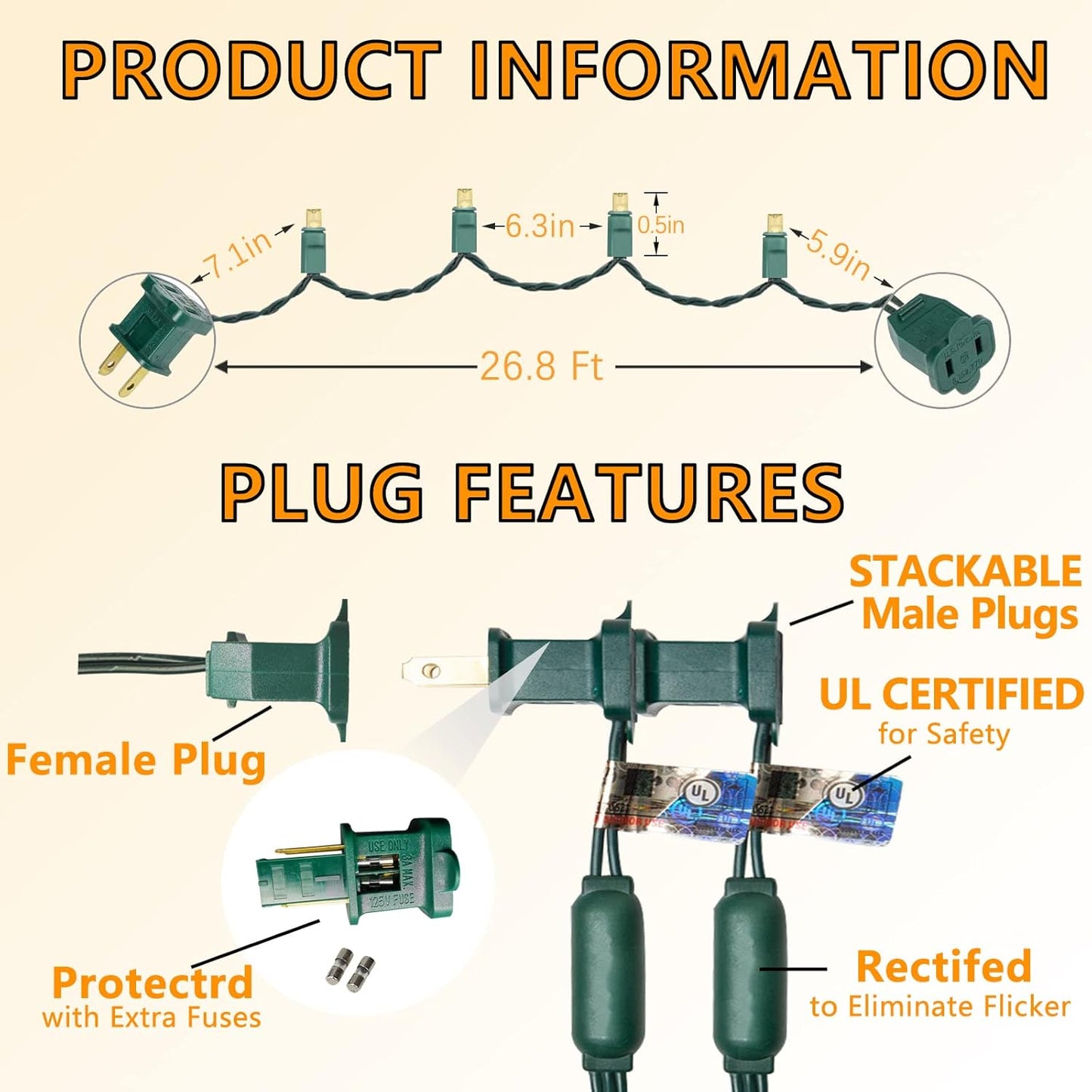 stackable male/female end plugs supporting up to 45-string end-to-end connection