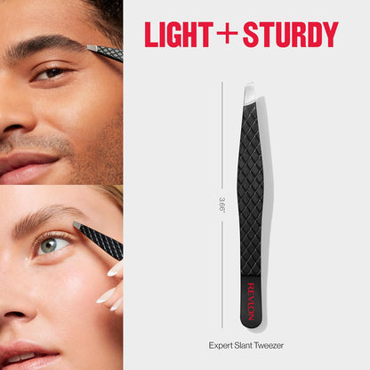 Revlon Expert Slant Tip Tweezer – Neutral Black Finish for Clean Aesthetic, Precision Plucker