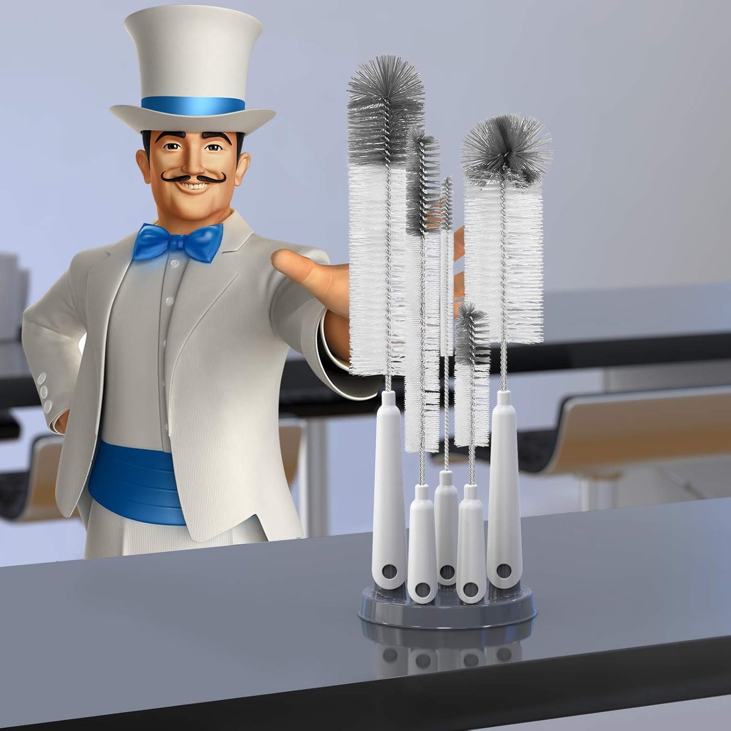 stainless steel handles with durable, resilient nylon bristles for long-term reuse