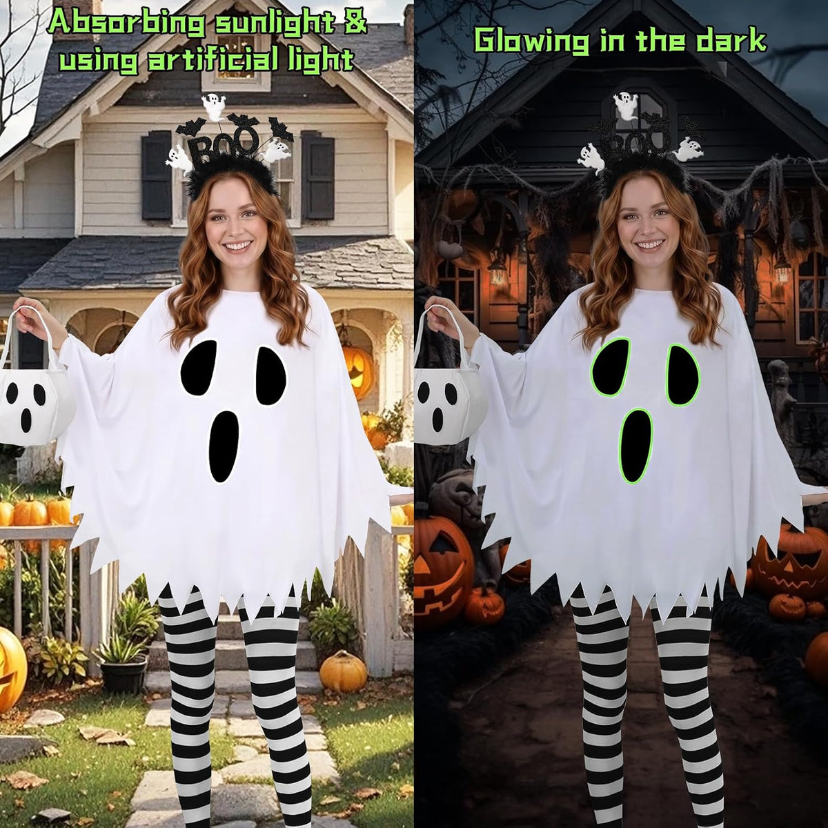 Glow-in-Dark Ghost Outfit for Women – Portable Halloween Costume for Campfire Parties and Outdoor Gatherings