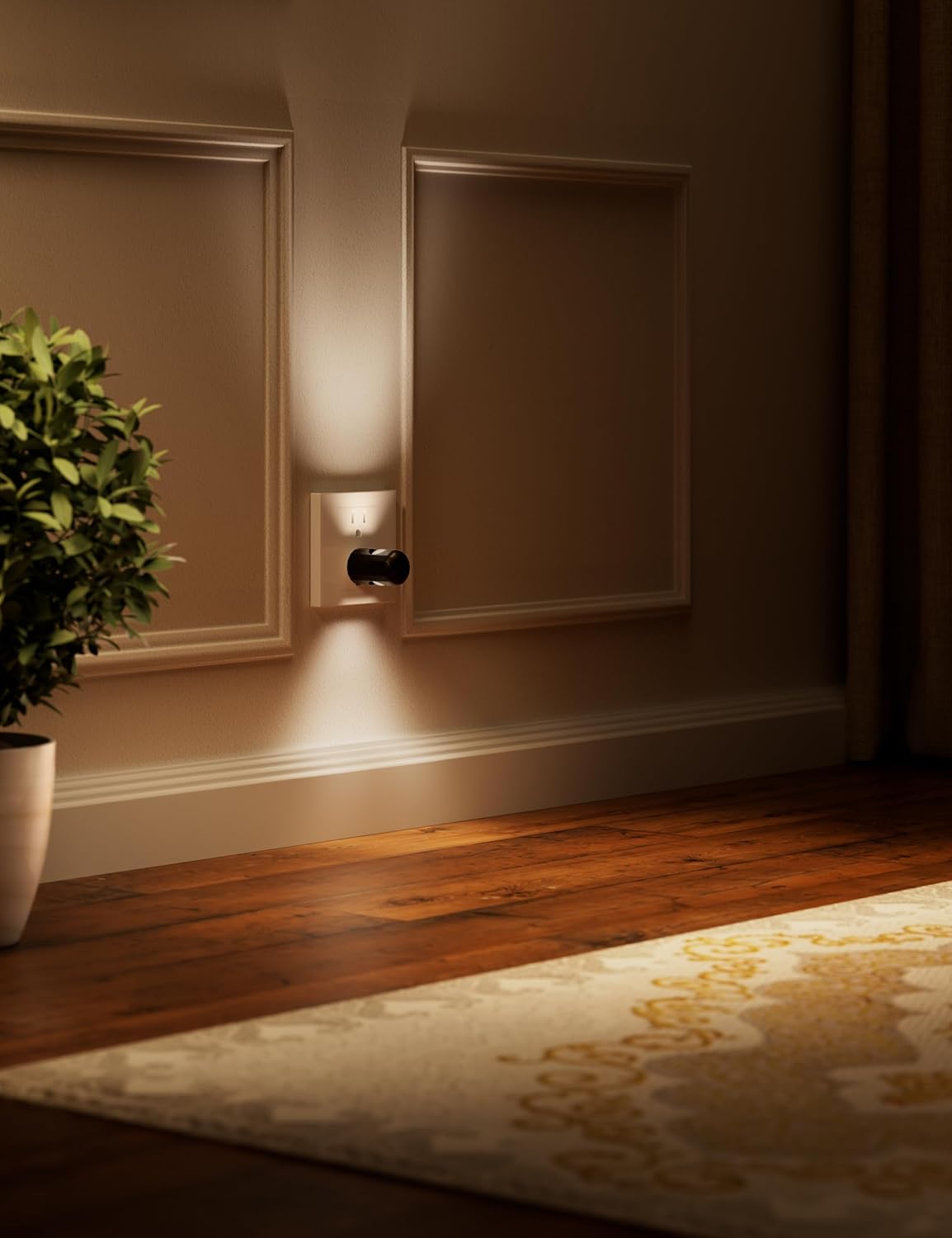 standard us plug-in wall mount with prong base, no wiring or batteries needed