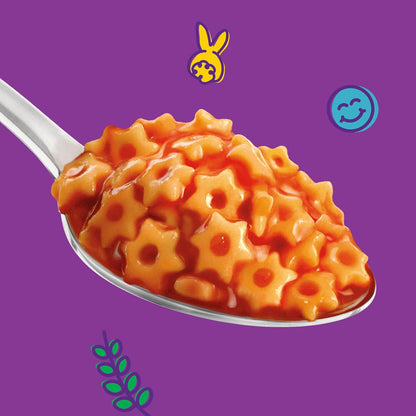 star-shaped pasta in tomato and cheese sauce