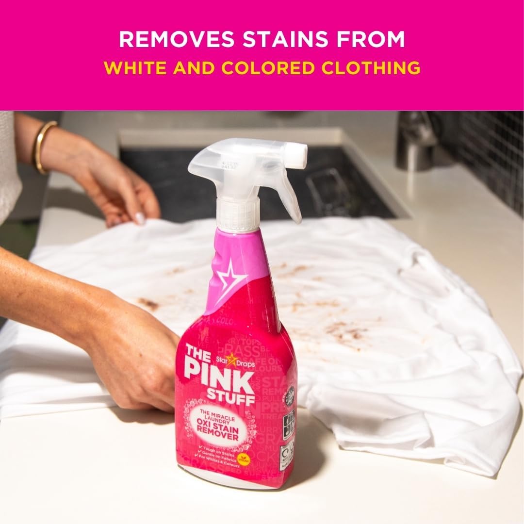 Stardrops Pink Stuff Miracle Laundry Oxi Stain Remover Spray 500ml – Safer Fabric Care Choice Over Harsh Bleach and Solvent Sprays