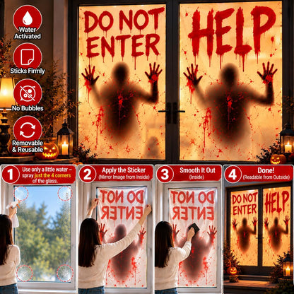 No Adhesive Halloween Window Clings – Safe Reusable Bloody Static Cling Posters, 2 Pack 60x60 Inch Decor with Zero Glass Damage