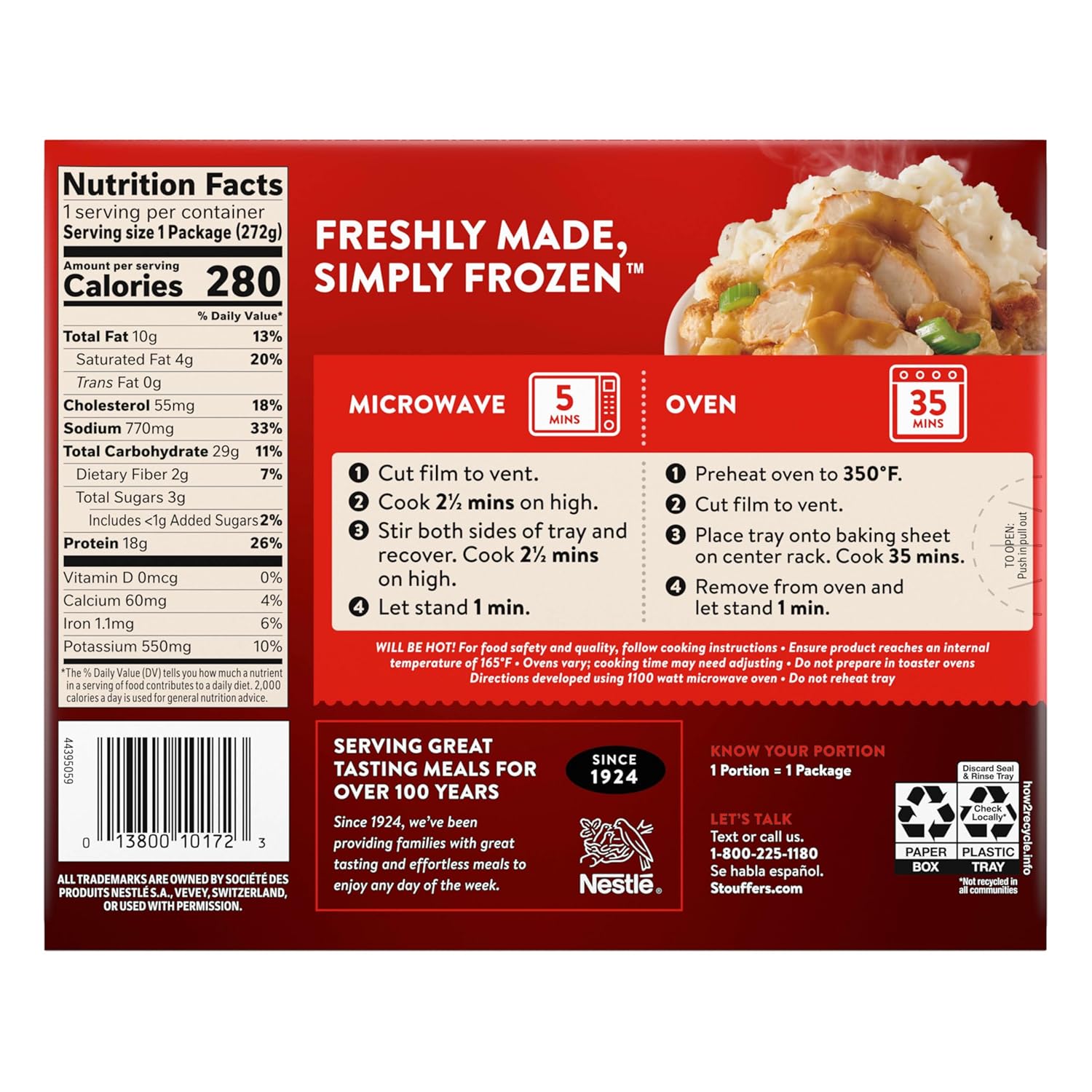 Stouffer's Frozen Turkey Meal – Convenient Single-Serve Dinner for Small Households, Stuffing and Mashed Potatoes