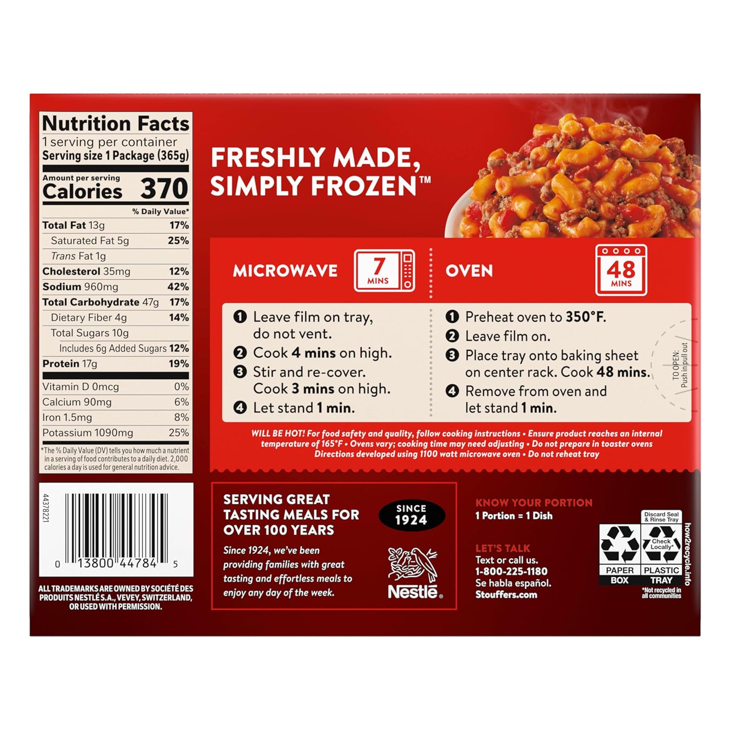 Stouffer's Macaroni and Beef Single Serve Frozen Pasta Nourishing Microwave Dinner for Self-Care Nights In