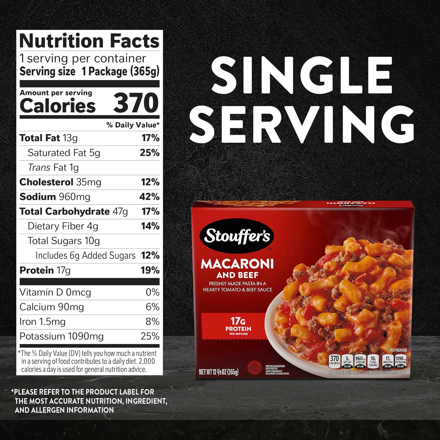 Stouffer's Macaroni and Beef Single Serve Frozen Pasta Nourishing Microwave Dinner for Self-Care Nights In
