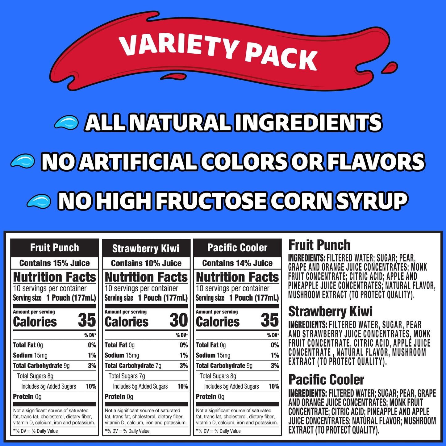 strawberry kiwi flavor made from pear, strawberry, and apple juice concentrates