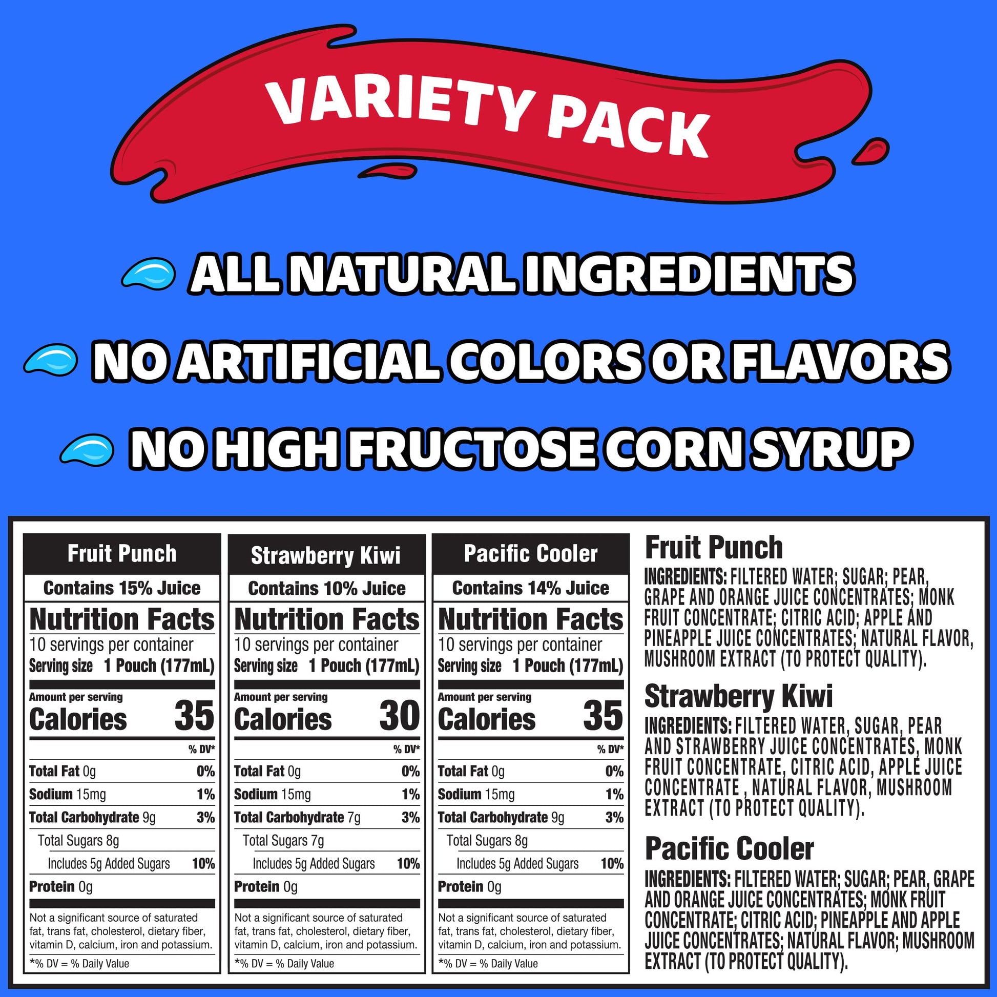 strawberry kiwi flavor made from pear, strawberry, and apple juice concentrates
