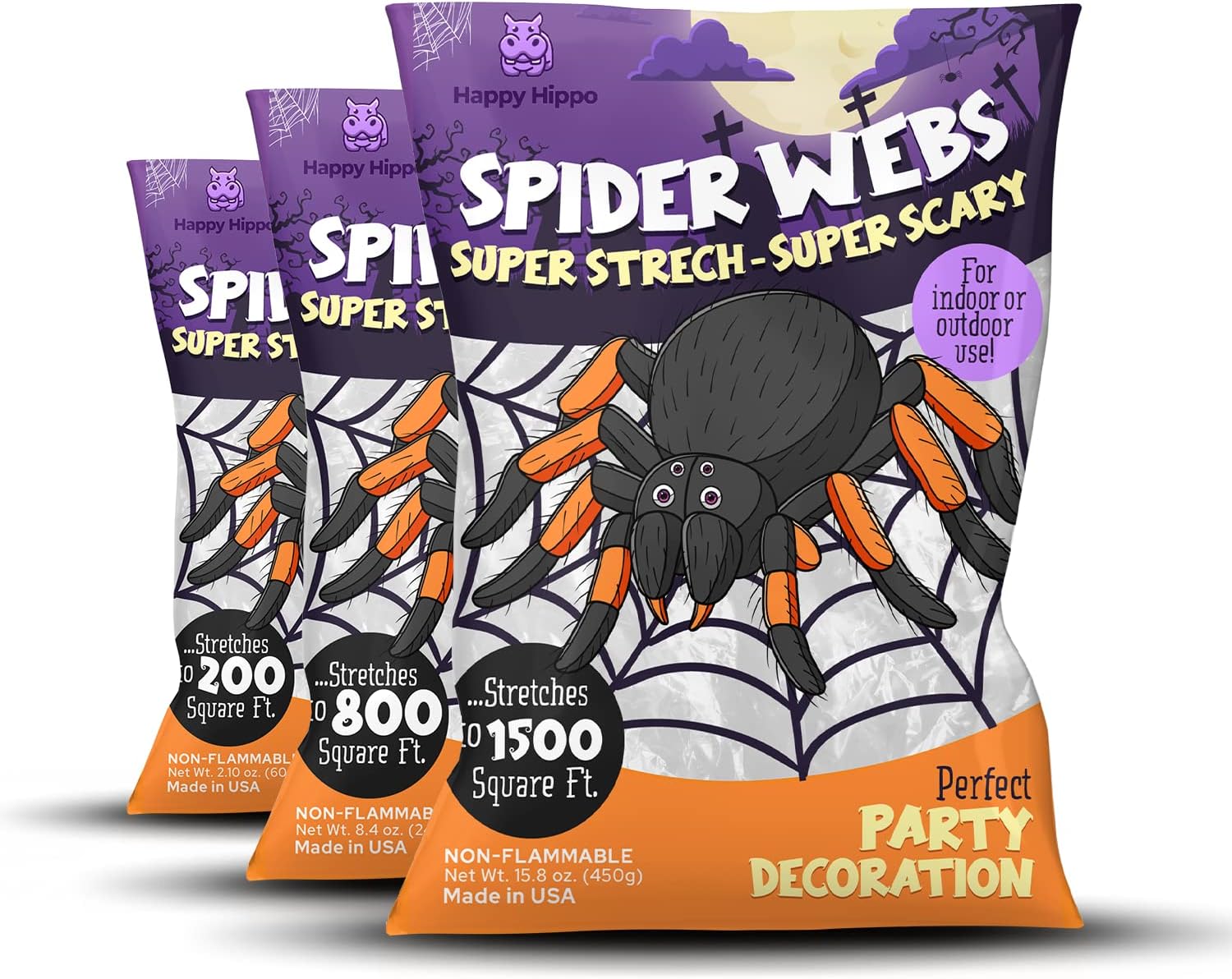 stretchy synthetic spider webbing that expands to fill corners, railings, and foliage