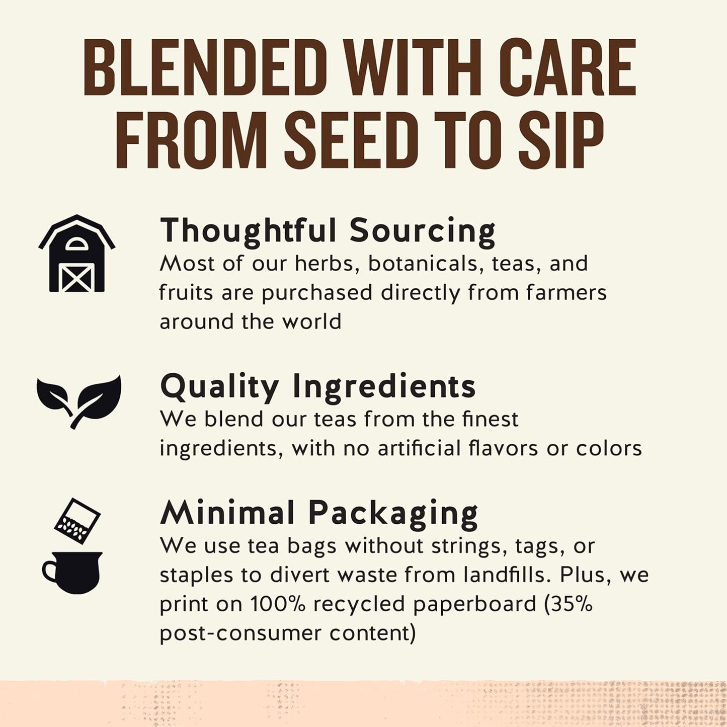 stringless, tagless, staple-free tea bags designed to reduce landfill waste