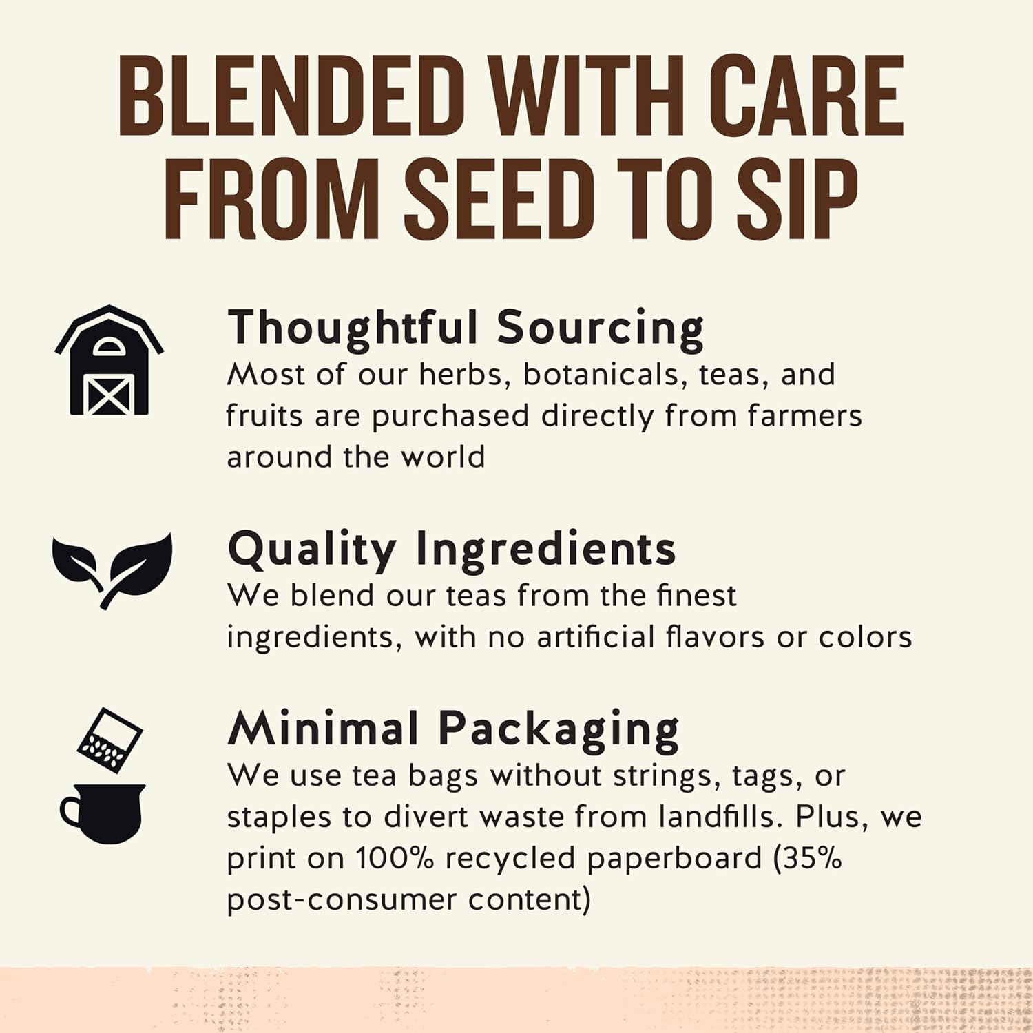 stringless, tagless, staple-free tea bags designed to reduce landfill waste