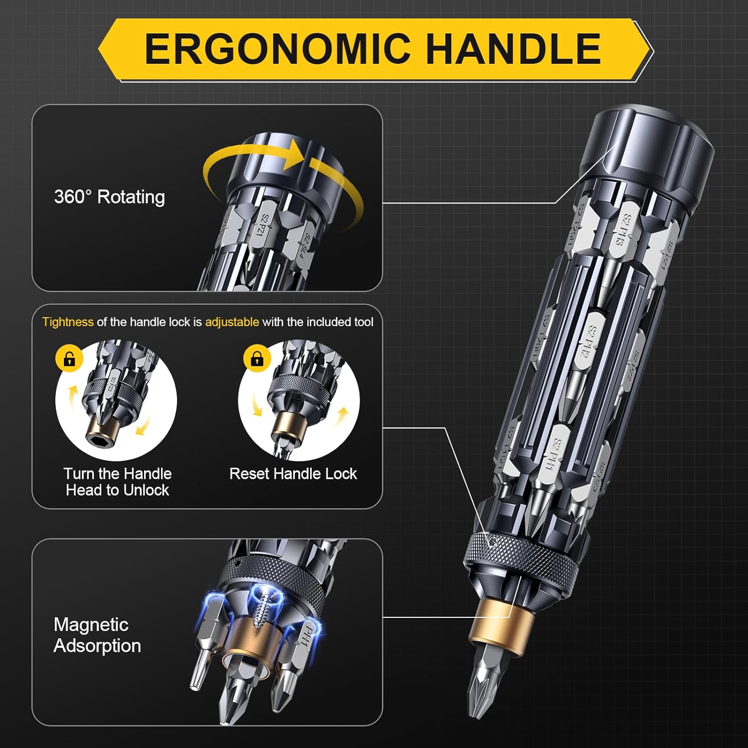 strong magnetic screwdriver head and magnetic bit slot for screw retention