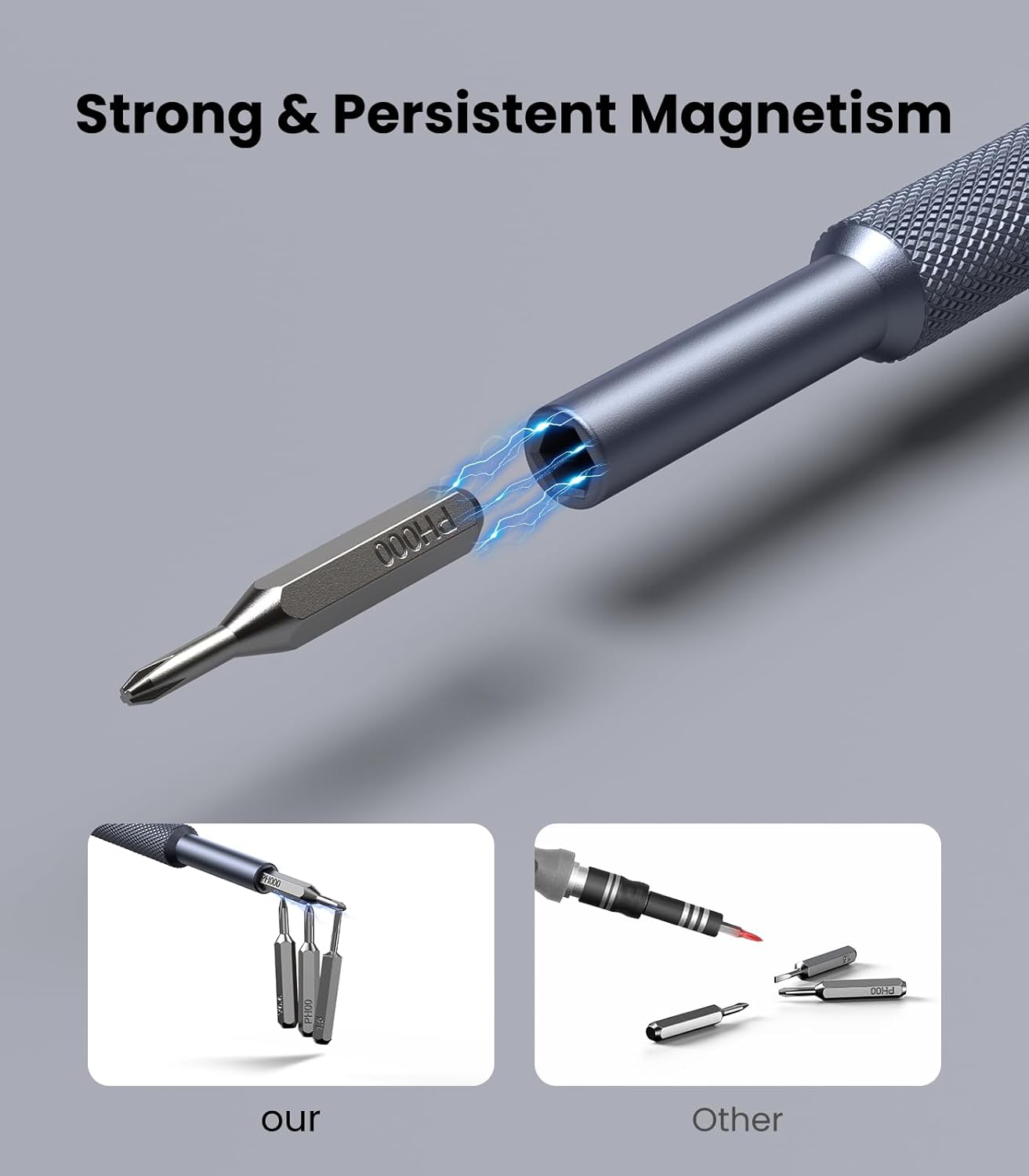 strongly magnetized bit tips for secure screw pickup and retention