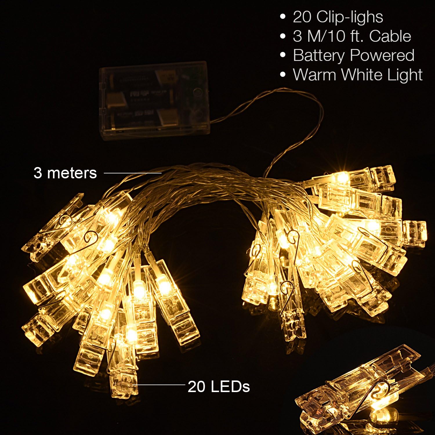 sturdy integrated clips for hanging photos, cards, and lightweight artwork